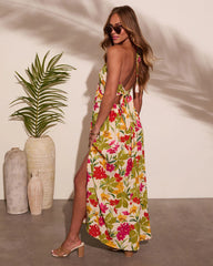 Honolulu Halter Tropical Print Maxi Dress