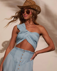 Briena Chambray One Shoulder Crop Top