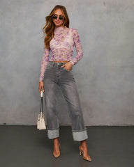 Feeling Good Sheer Floral Lettuce Hem Top