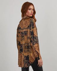 Annabelle Satin Paisley Button Down Top
