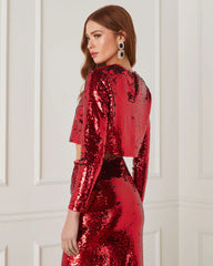 Gillian Sequin Long Sleeve Crop Top