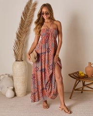 Eliora Tropical Print Halter Maxi Dress