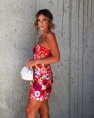 Imani Strapless Floral Applique Mini Dress