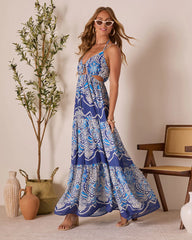 Island Escape Printed Cutout Halter Maxi Dress