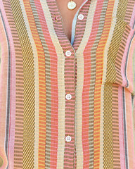 Camille Striped Woven Button Down Top