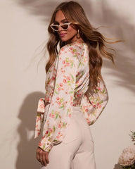 Elysee Floral Satin Wrap Top