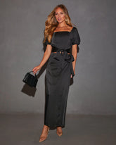 Braelyn Satin Puff Sleeve Wrap Cropped Top