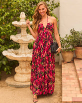 Eline Pleated Cutout Halter Maxi Dress