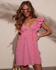 Daniela Gingham Babydoll Mini Dress
