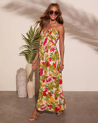 Honolulu Halter Tropical Print Maxi Dress