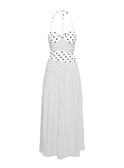 Marguerite Halter Maxi Dress White Polka