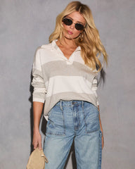 Alena Striped Quarter Button Top