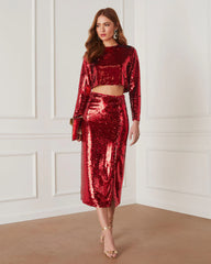 Gillian Sequin Long Sleeve Crop Top