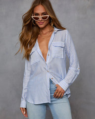 Coastal Cruising Stripe Button Down Top