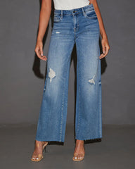 Cooper Super Stretch Distressed Wide Leg Jeans