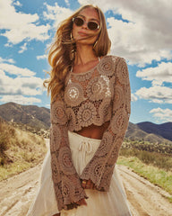Boho Breeze Long Sleeve Crochet Top