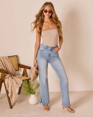 Downey Stretch High Rise Slit Flare Leg Jeans