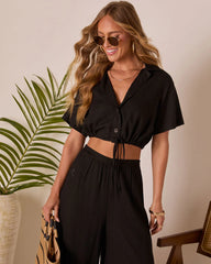 Gabbie Short Sleeve Collared Button Up Top