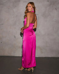 Jaelyn Halter Neck Satin Maxi Dress