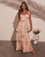 Blush Horizon Tiered Bustier Maxi Dress