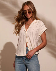 Elianna Abstract Stripe Button Down Top