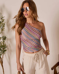 Coastal Citrus One Shoulder Abstract Top