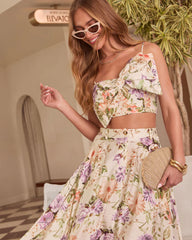 First Bloom Floral Front Tie Crop Top