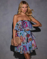 Eloisa Tiered Strapless Floral Mini Dress
