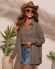 Deep End Contrast Stripe Button Down Top