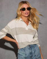 Alena Striped Quarter Button Top