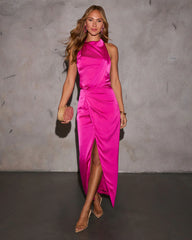 Jaelyn Halter Neck Satin Maxi Dress