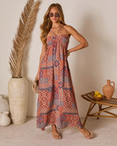 Eliora Tropical Print Halter Maxi Dress