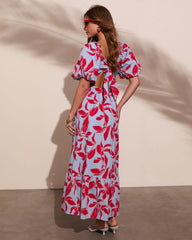 Elisson Floral Puff Sleeve Maxi Dress