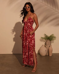 Honolulu Halter Tropical Print Maxi Dress