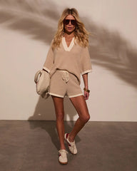 Cloud Nine Contrast Trim Knit Polo Top