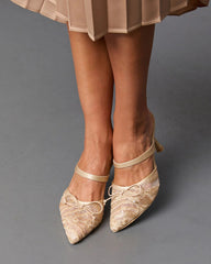 Chiclet Mesh Embroidery Heeled Mules