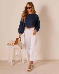 First Date Cropped Eyelet Hem Top