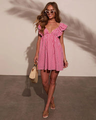 Daniela Gingham Babydoll Mini Dress