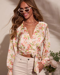 Elysee Floral Satin Wrap Top