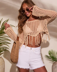 Arloe Open Knit Fringe Crochet Top
