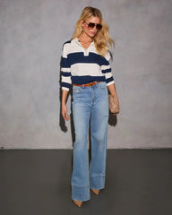 Alena Striped Quarter Button Top