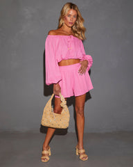 Elysia Off The Shoulder Long Sleeve Crop Top