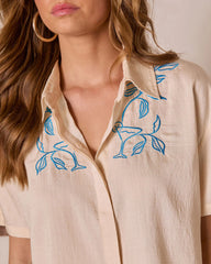 Drinks On Me Embroidered Button Down Top
