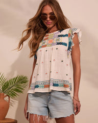 Abelia Abstract Embroidered Top