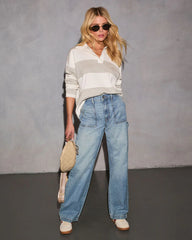 Alena Striped Quarter Button Top