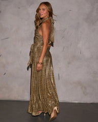 Gisella Metallic Halter Maxi Dress