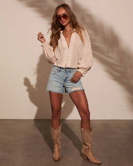 Armen Tassel Tie Peasant Top