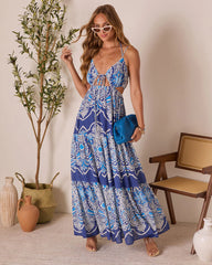 Island Escape Printed Cutout Halter Maxi Dress