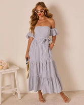 Annah Striped Off The Shoulder Maxi Dress