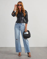 Fairfax Ruched Faux Leather Long Sleeve Top